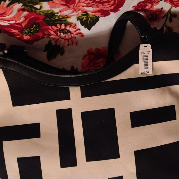 The Limited Large Geometric Black & Cream Tote Purse Handbag - Picture 8 of 9